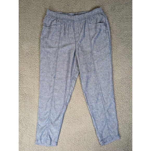 Old Navy Pants Womens L Blue High Rise Straight Tape Chambray Linen Blend Crop - Picture 1 of 11